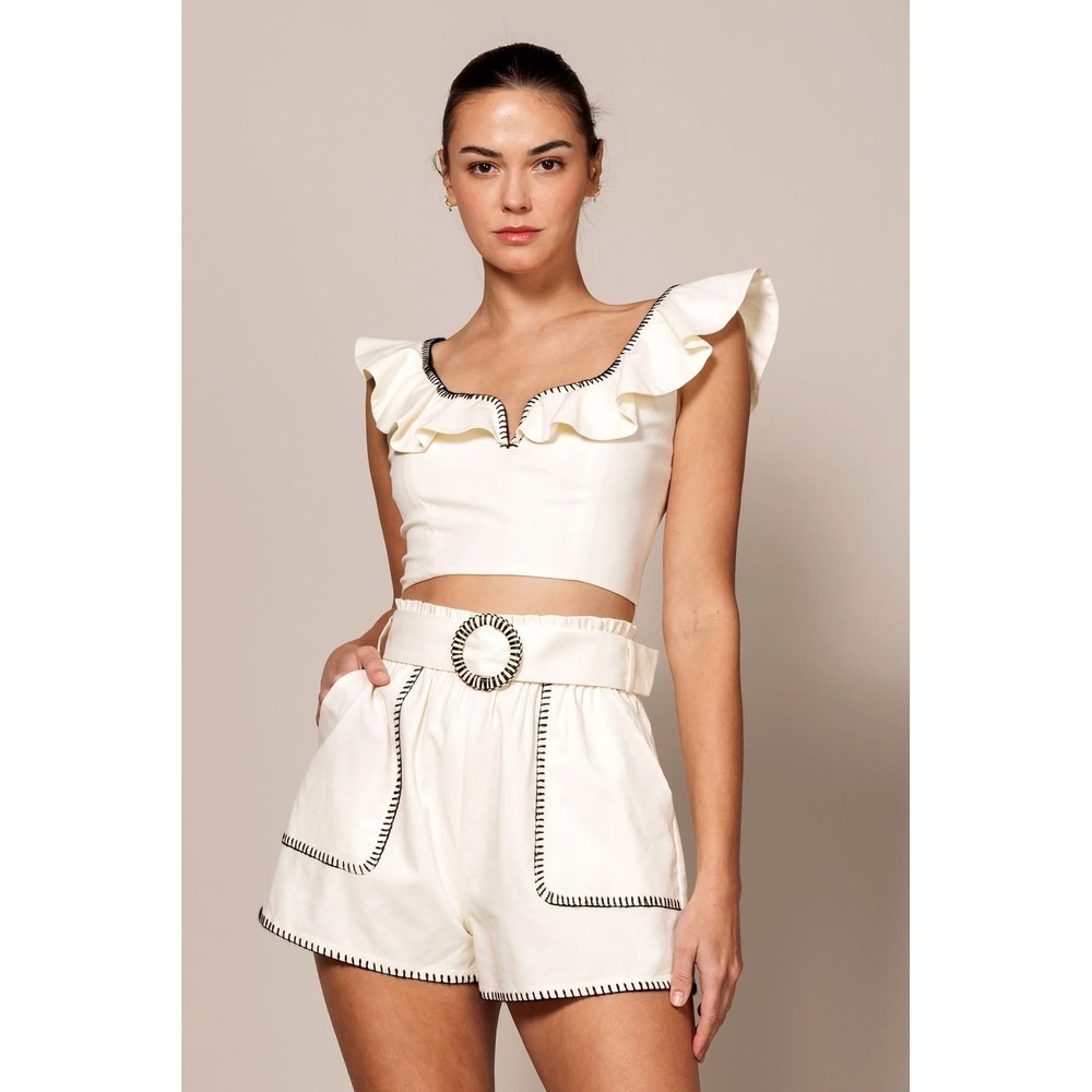 EB‎ Luxe Los Angeles Ruffle Crop Linen Blend Top Size Large